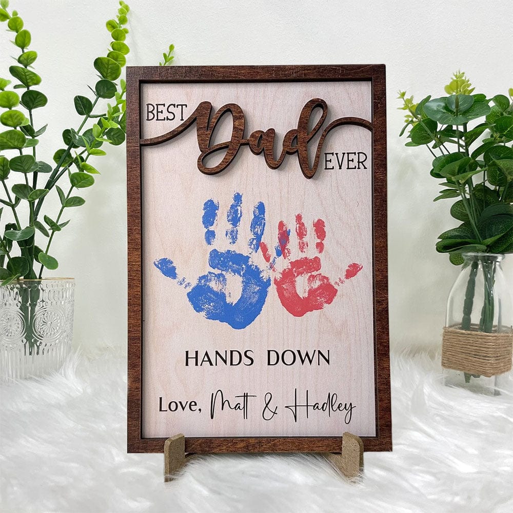 Custom "Best Dad Ever" Handprint Keepsake Frame – Personalized 3D Wooden Wall Art & Father's Day Gift 🖐️✨