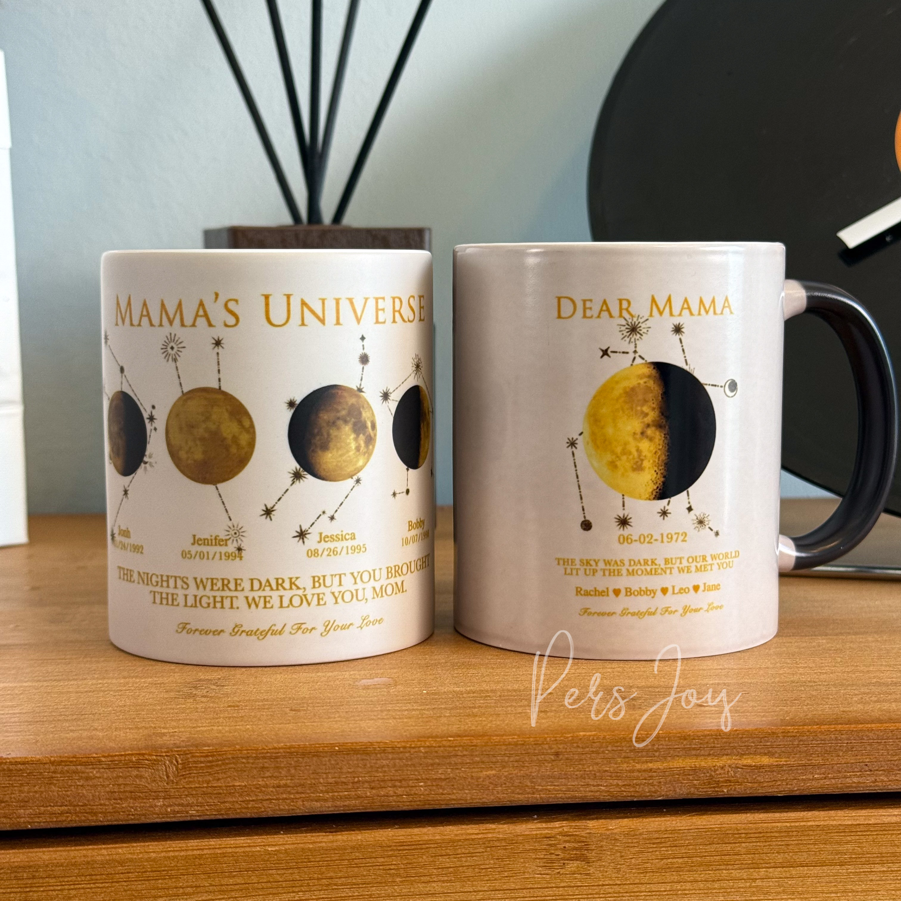 Custom Special Date Moon Phase Mug | Personalized "Grammy" Constellation Gift with Family Names