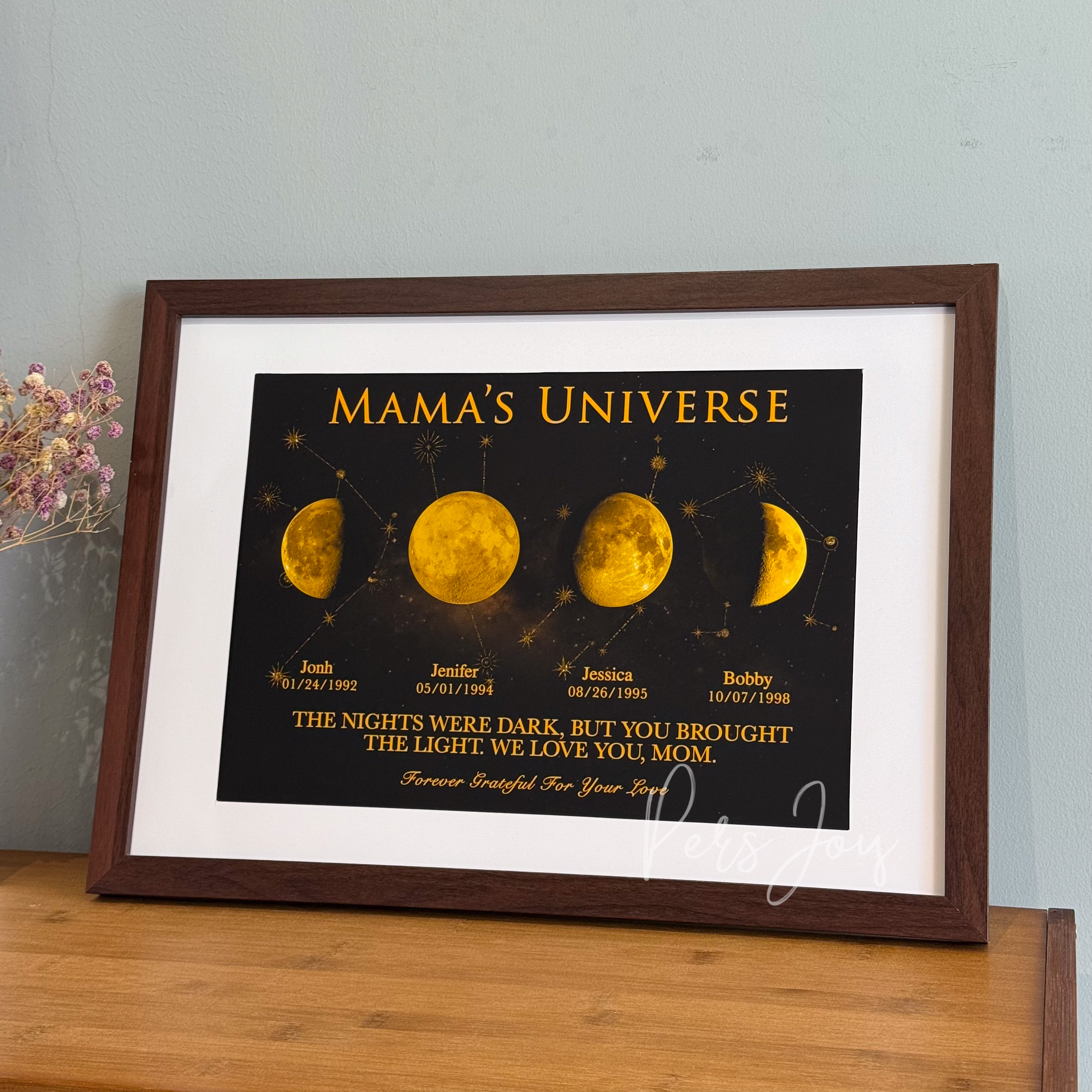 "Mama's Universe" Custom Multi-Moon Phase & Zodiac Framed Art | Personalized Names Birthday Zodiac Gift For Mother's Day