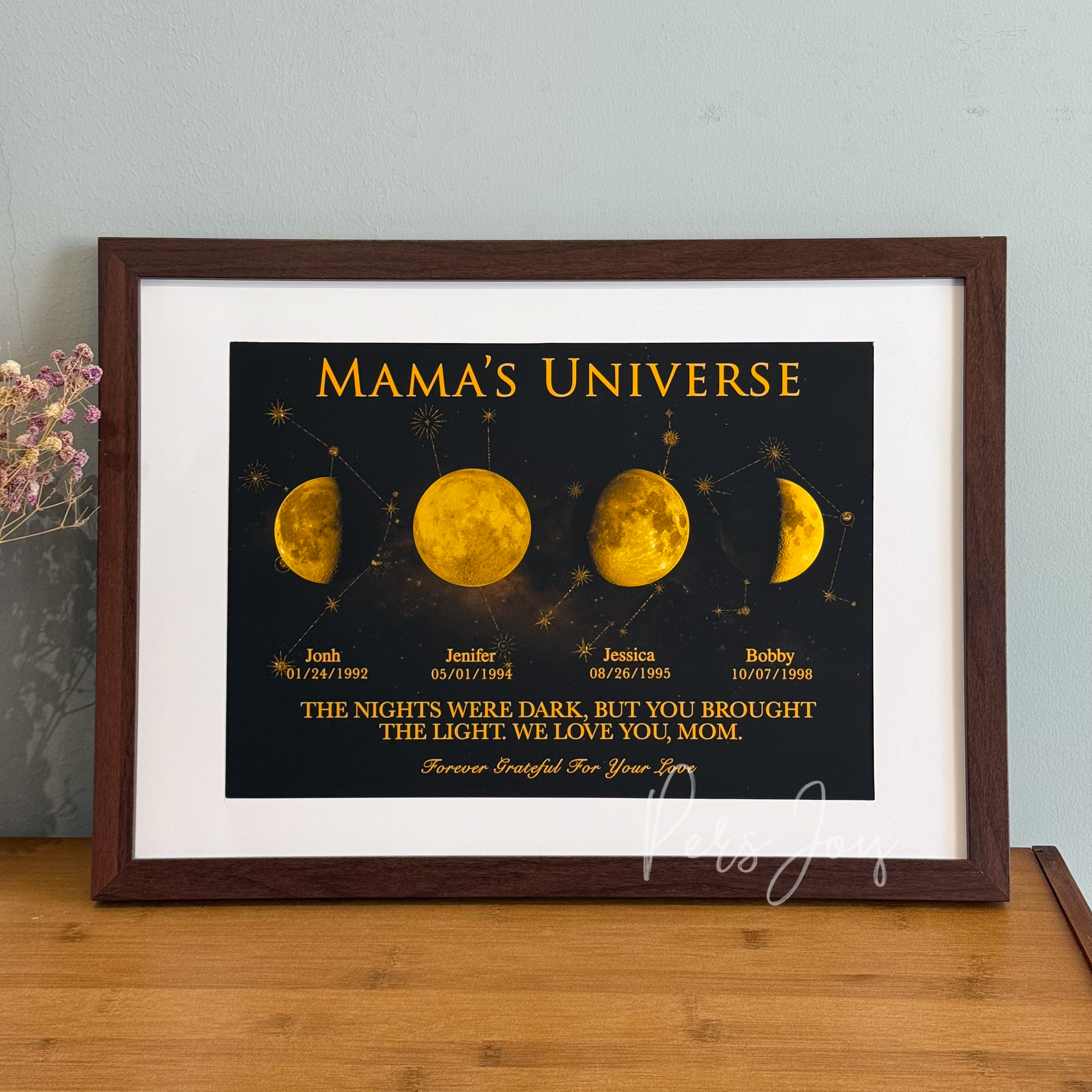 "Mama's Universe" Custom Multi-Moon Phase & Zodiac Framed Art | Personalized Names Birthday Zodiac Gift For Mother's Day