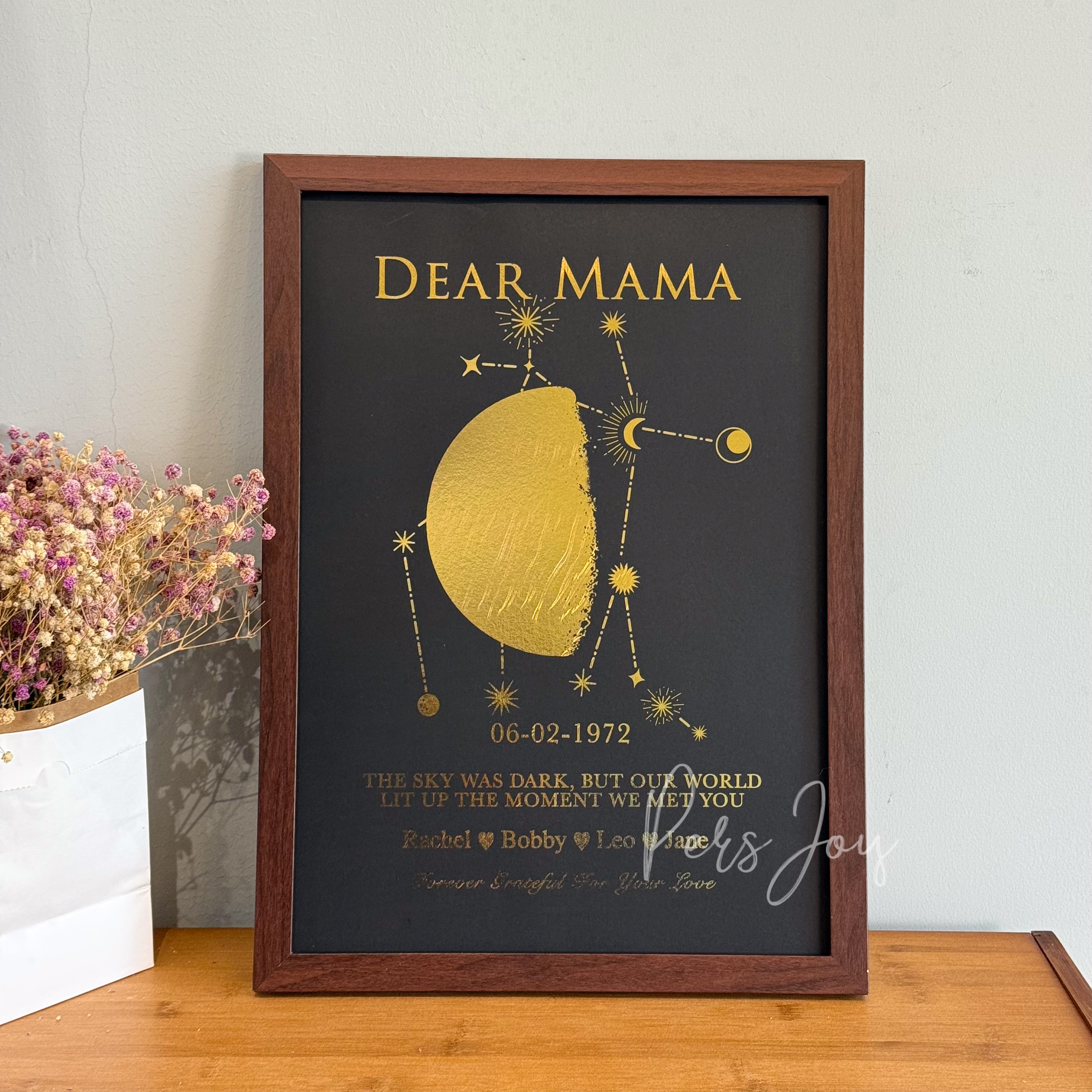 Custom Gold Foil Special Date Moon Phase Art | Personalized Framed Print with Family Names