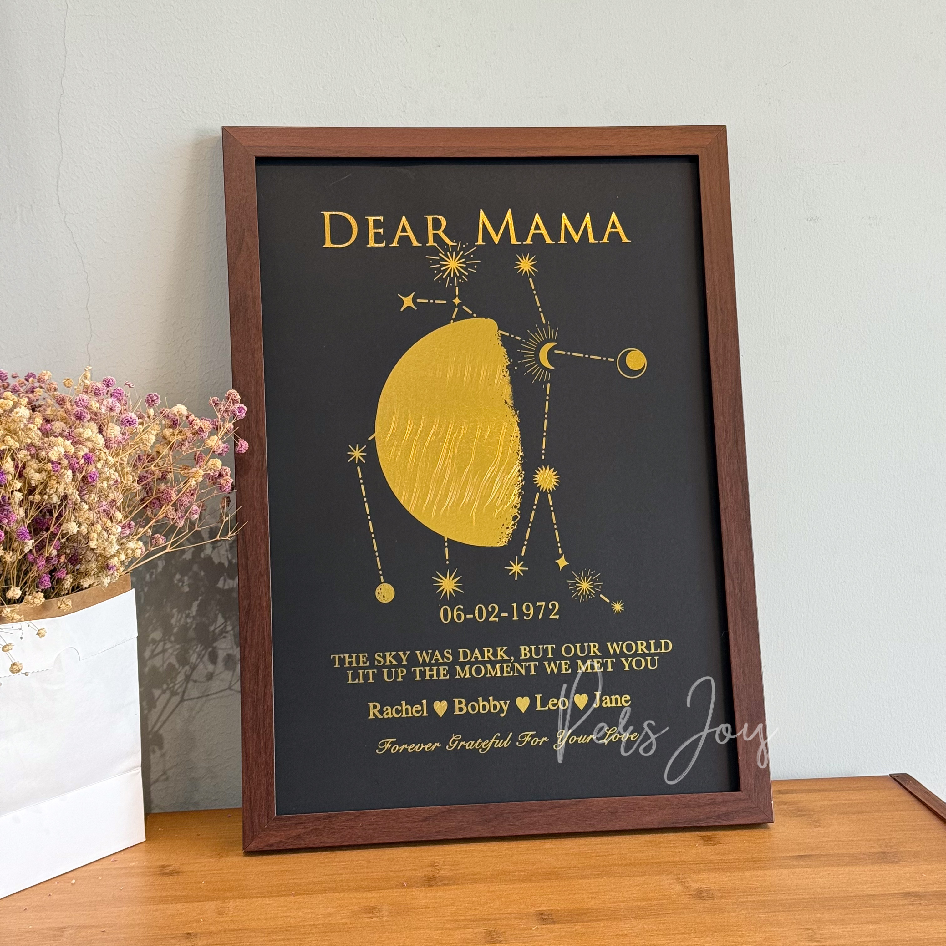 Custom Gold Foil Special Date Moon Phase Art | Personalized Framed Print with Family Names