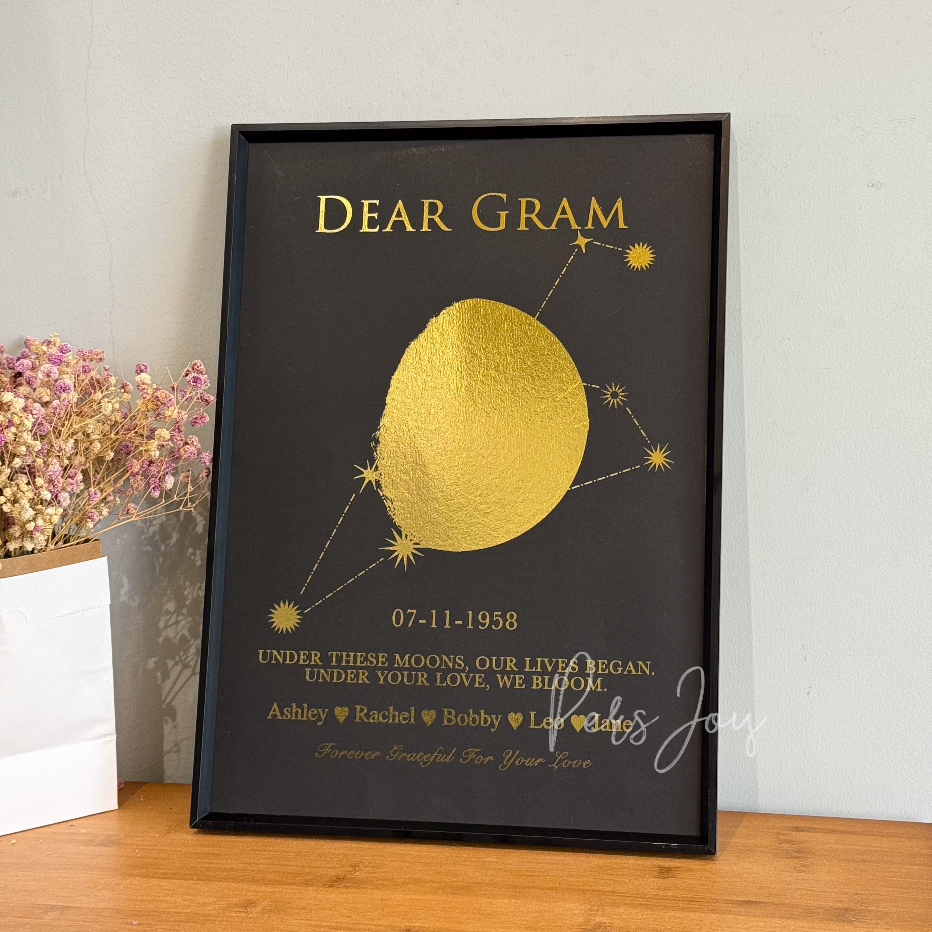 Custom Gold Foil Special Date Moon Phase Art | Personalized Framed Print with Family Names