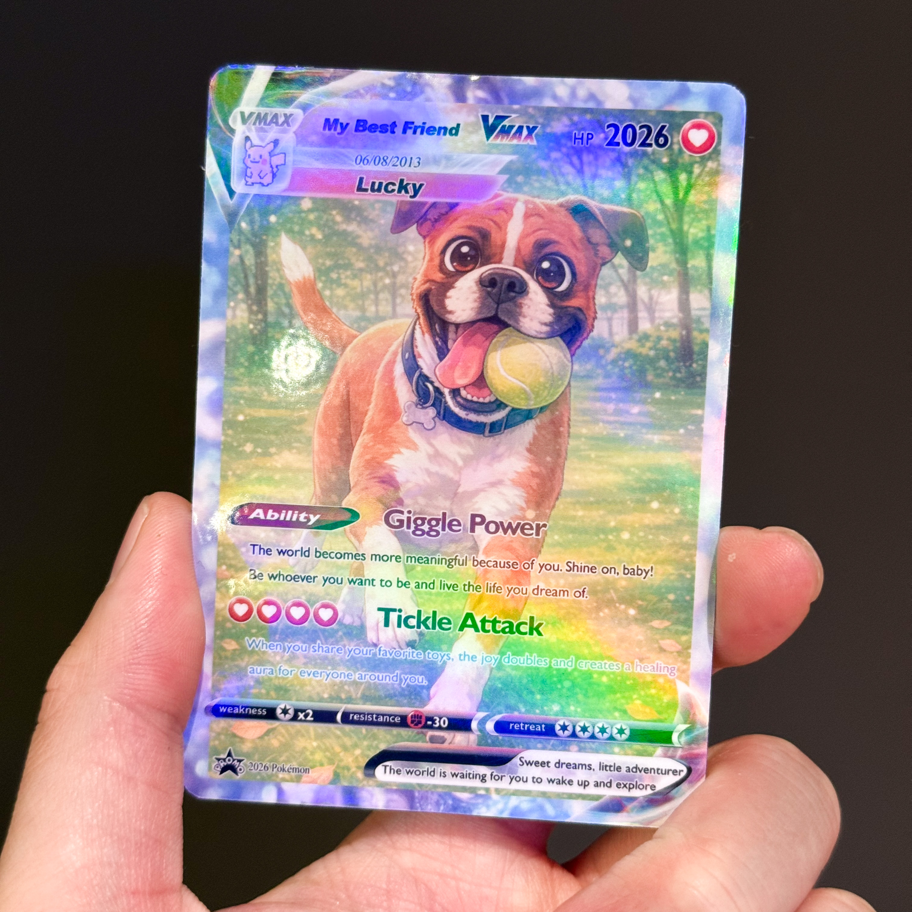 Turn Your Pet Photo Into a Custom VMAX Poke Card - Personalized Dog & Cat Portrait Holographic Gift
