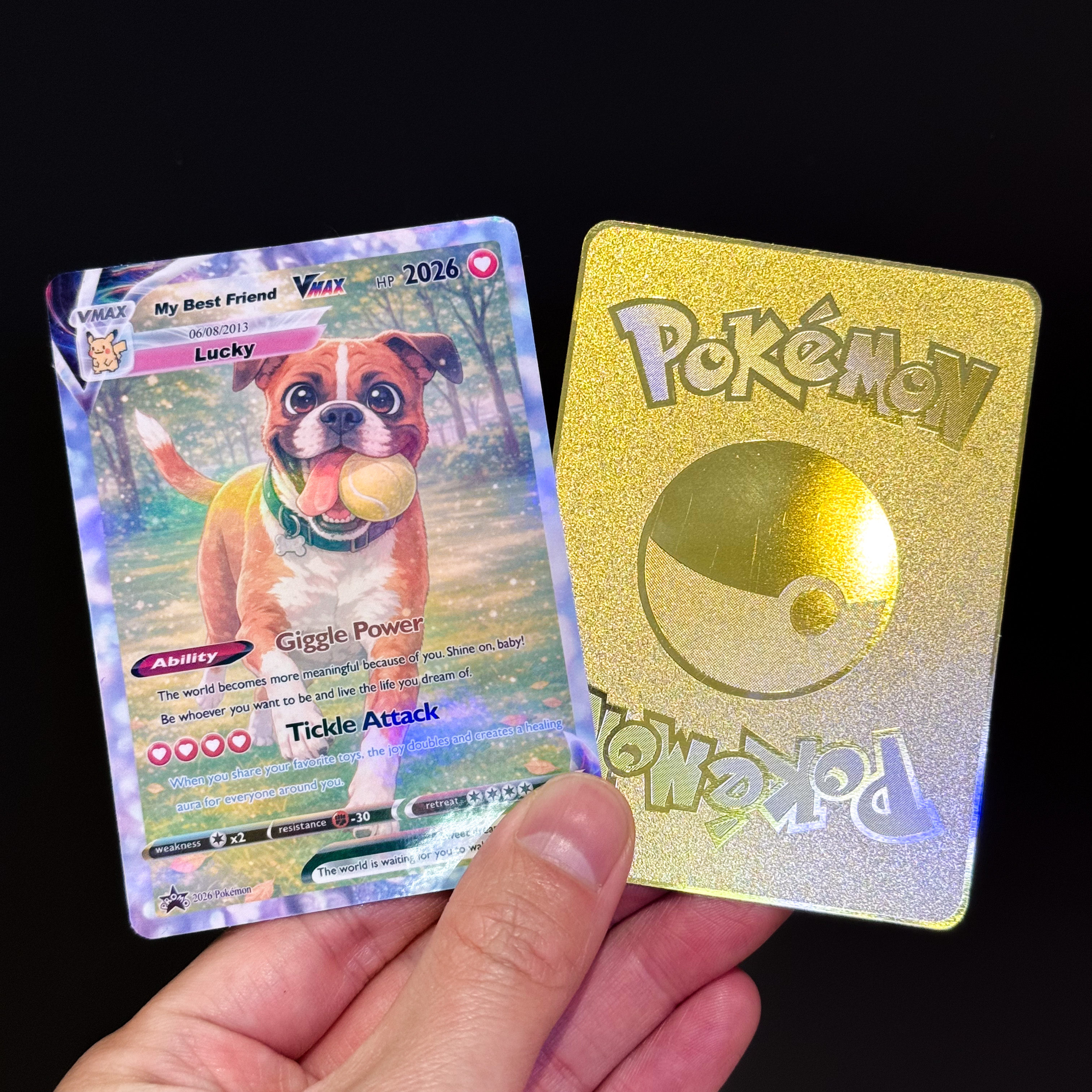 Turn Your Pet Photo Into a Custom VMAX Poke Card - Personalized Dog & Cat Portrait Holographic Gift