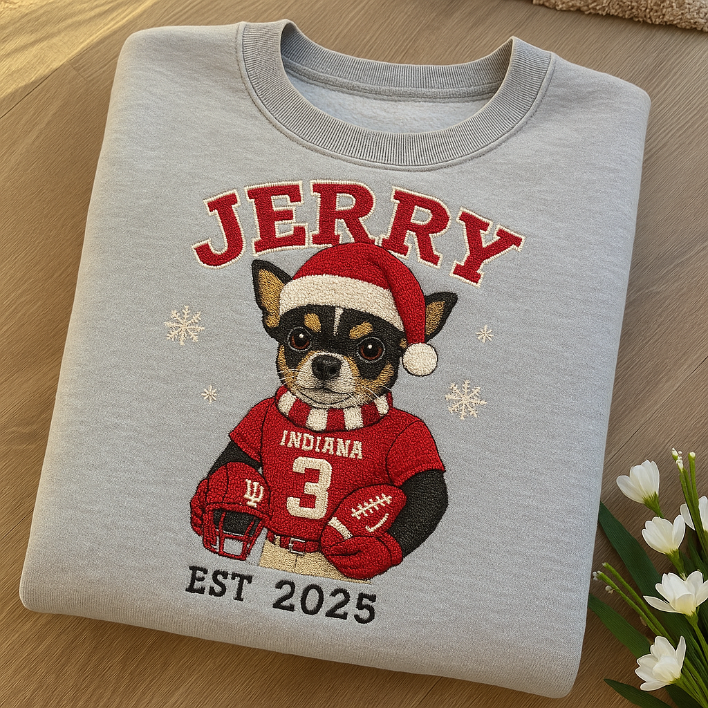 Personalized Pet Football Jersey Sweatshirt – Custom Embroidery Christmas Edition