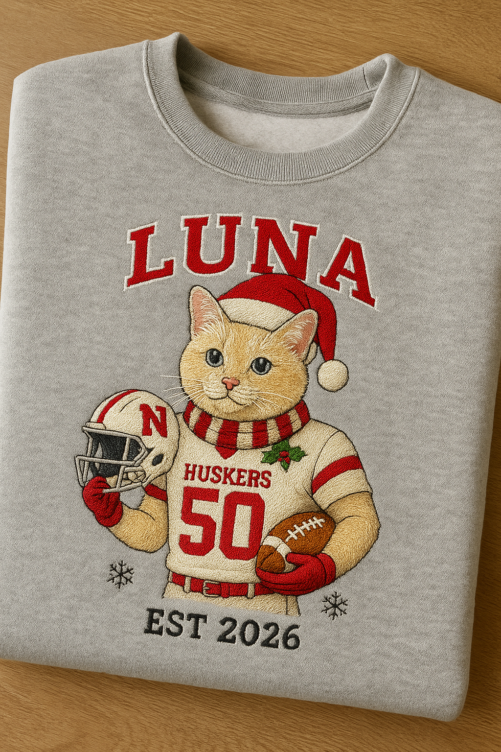 Personalized Pet Football Jersey Sweatshirt – Custom Embroidery Christmas Edition