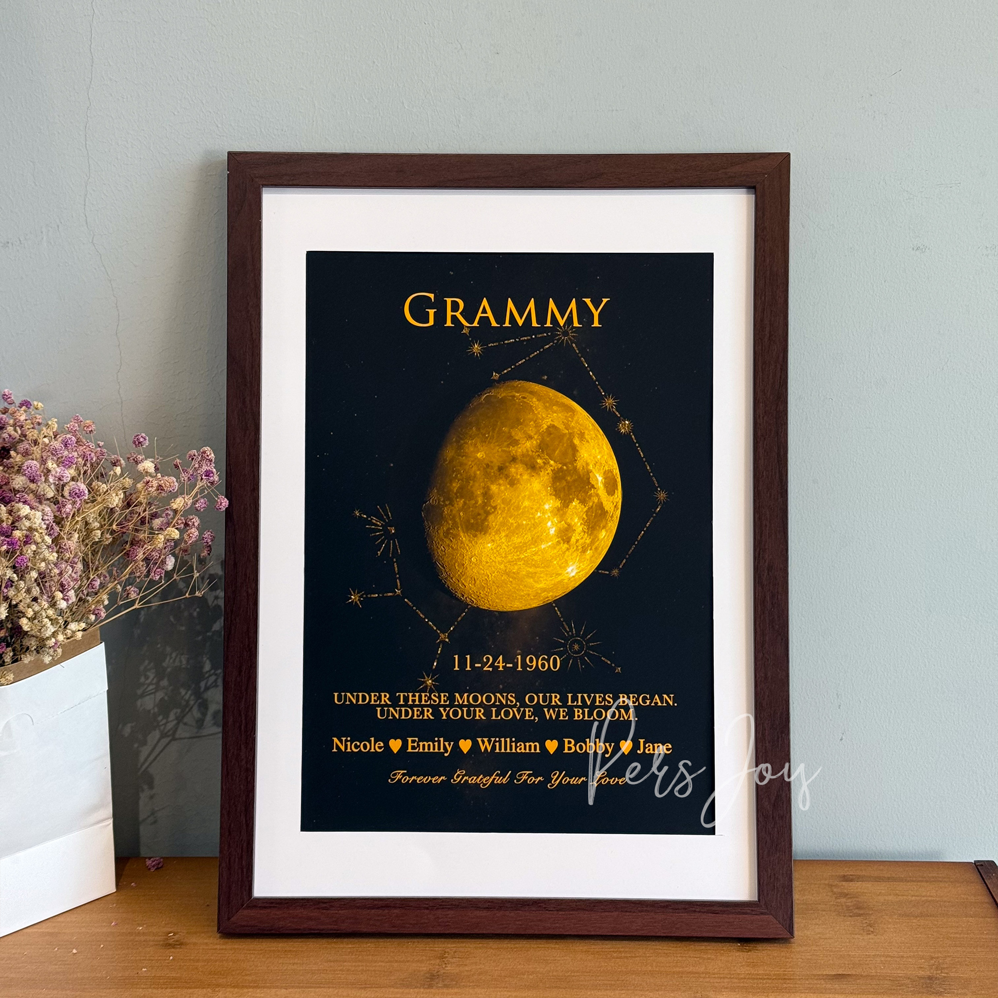 "Written in the Stars" Custom Moon Phase & Zodiac Framed Art | Personalized Names Birthday Zodiac Gift For Mother's Day