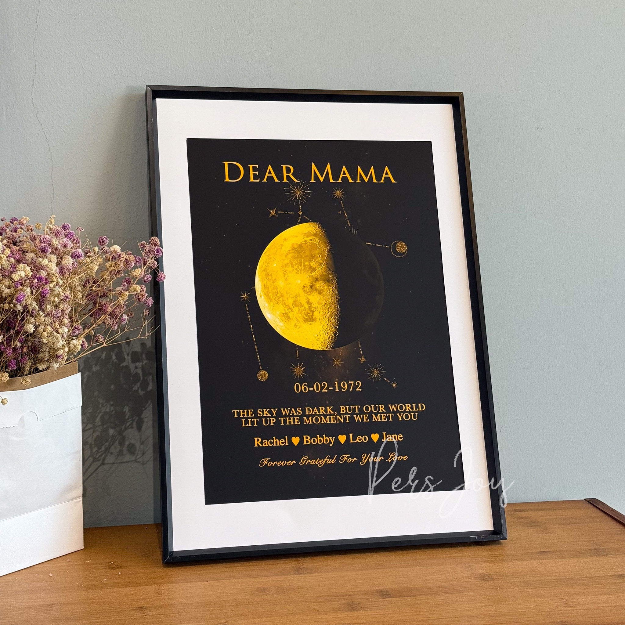 "Written in the Stars" Custom Moon Phase & Zodiac Framed Art | Personalized Names Birthday Zodiac Gift For Mother's Day