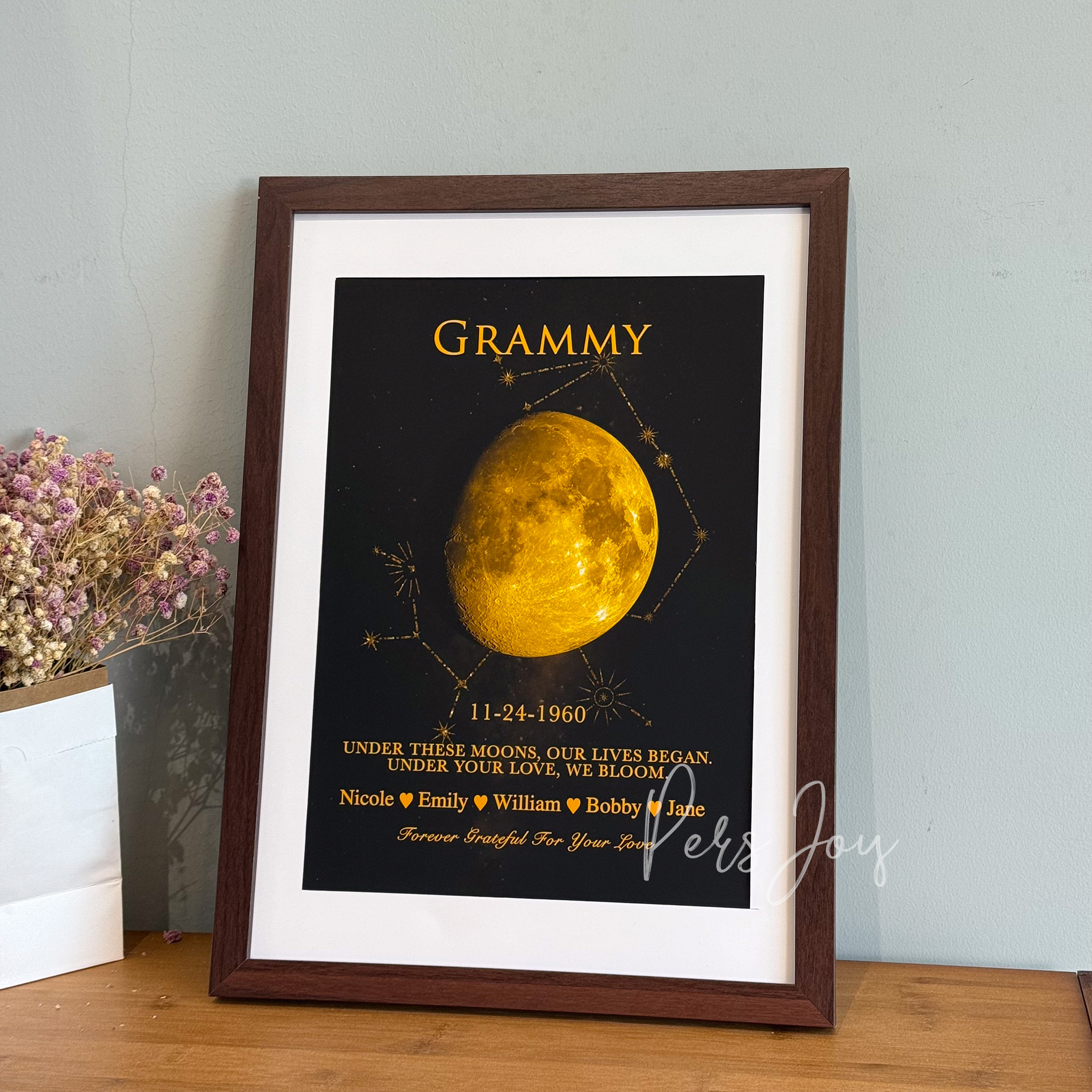 "Written in the Stars" Custom Moon Phase & Zodiac Framed Art | Personalized Names Birthday Zodiac Gift For Mother's Day