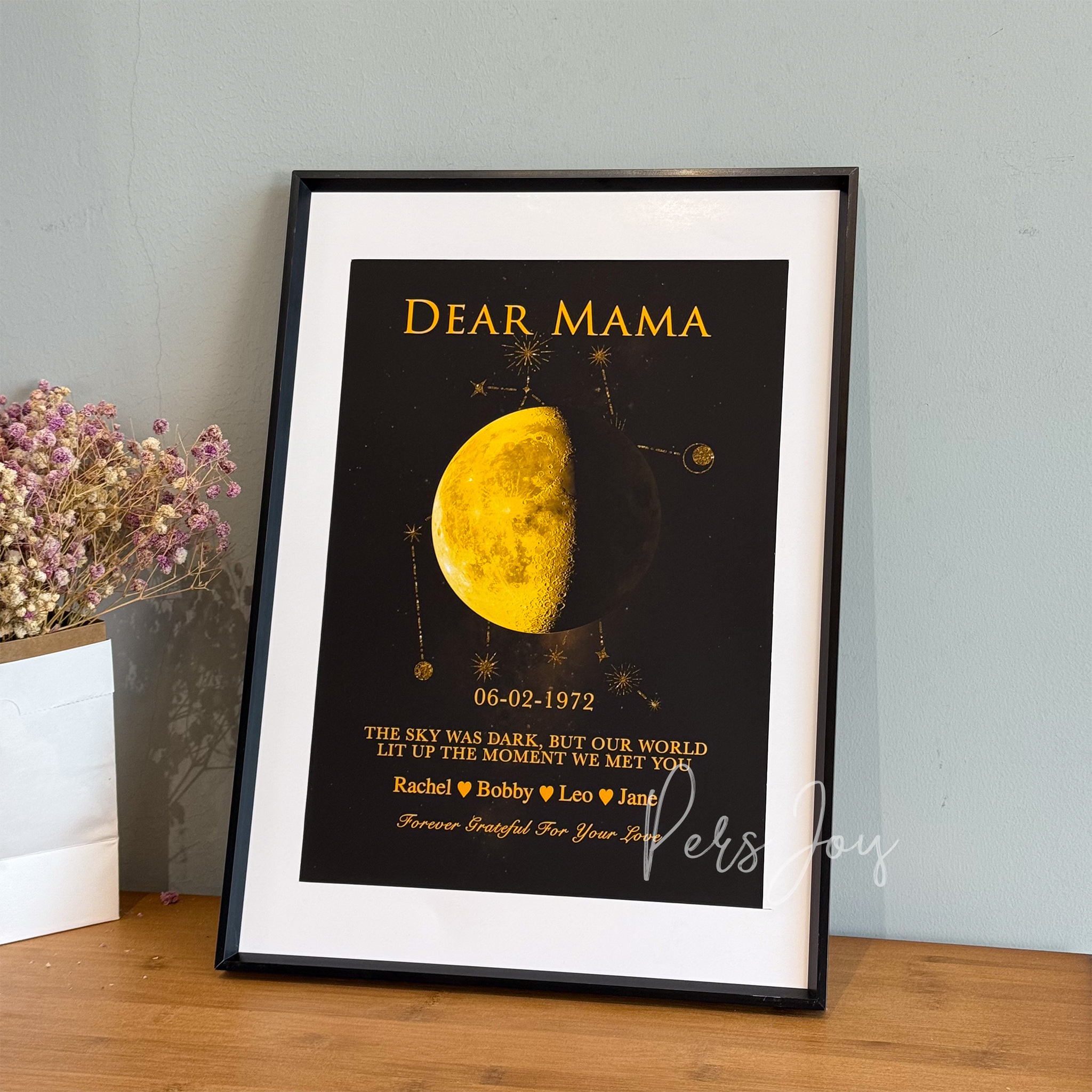 "Written in the Stars" Custom Moon Phase & Zodiac Framed Art | Personalized Names Birthday Zodiac Gift For Mother's Day