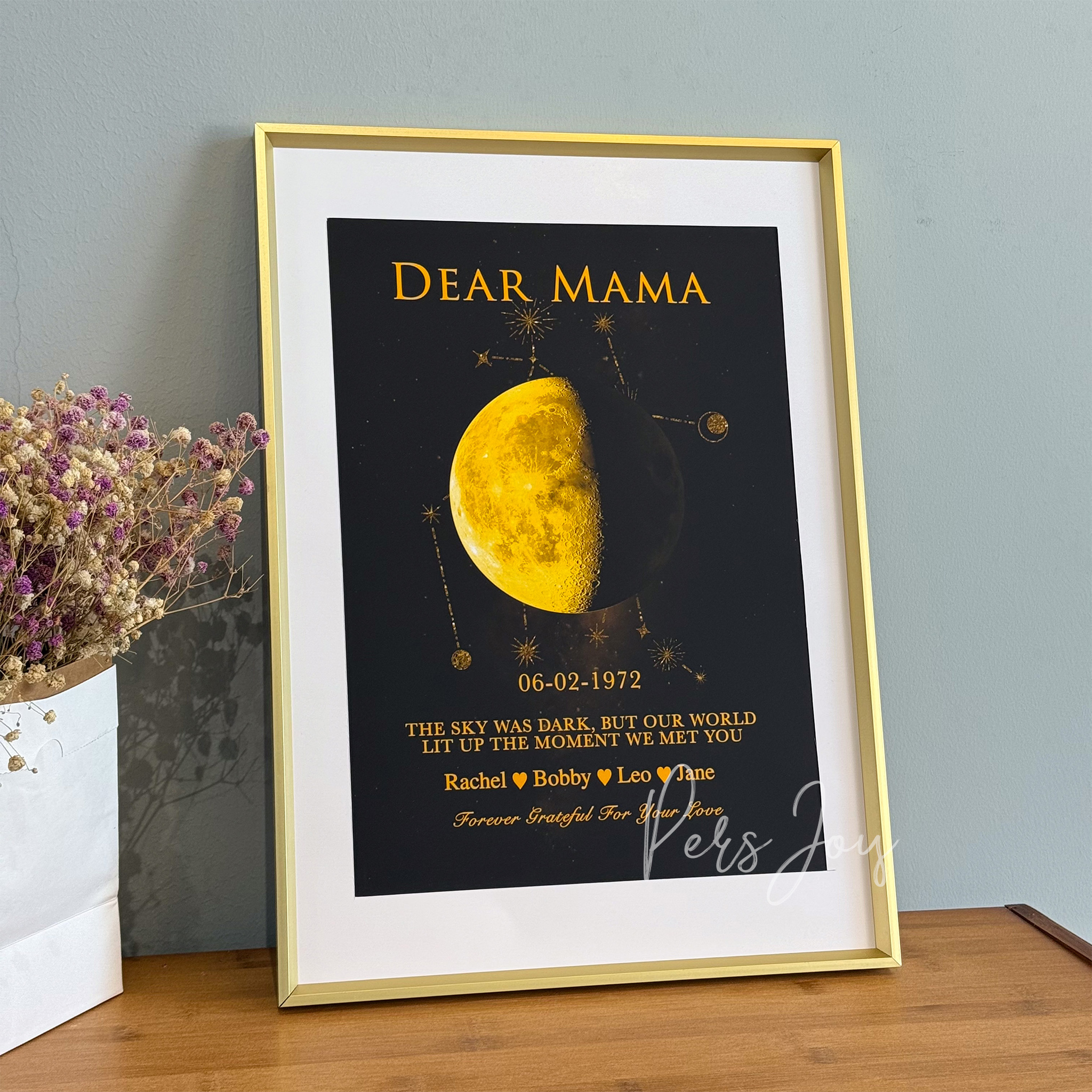 "Written in the Stars" Custom Moon Phase & Zodiac Framed Art | Personalized Names Birthday Zodiac Gift For Mother's Day
