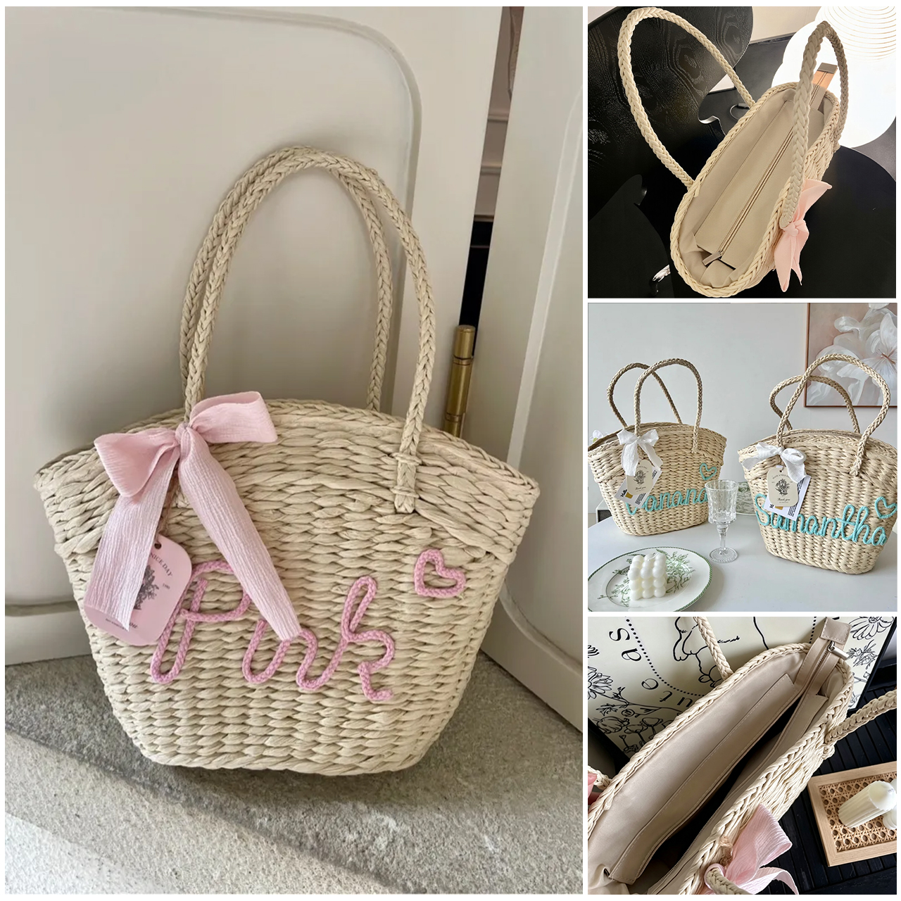 Custom Name Woven Straw Bag  | Personalized Summer Tote