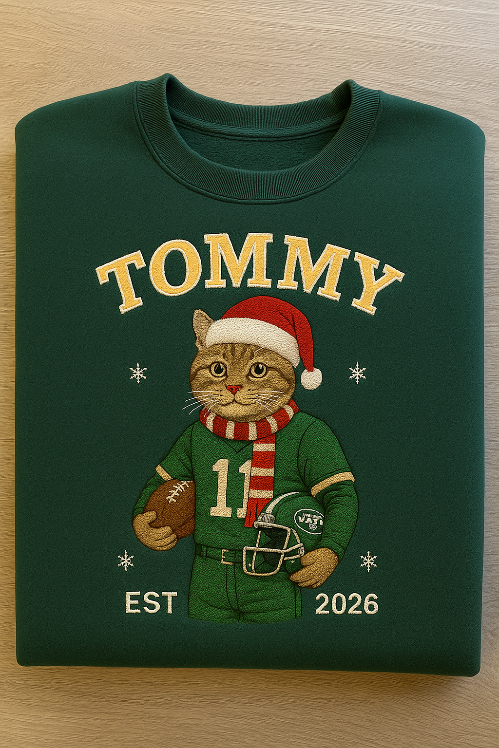 Personalized Pet Football Jersey Sweatshirt – Custom Embroidery Christmas Edition