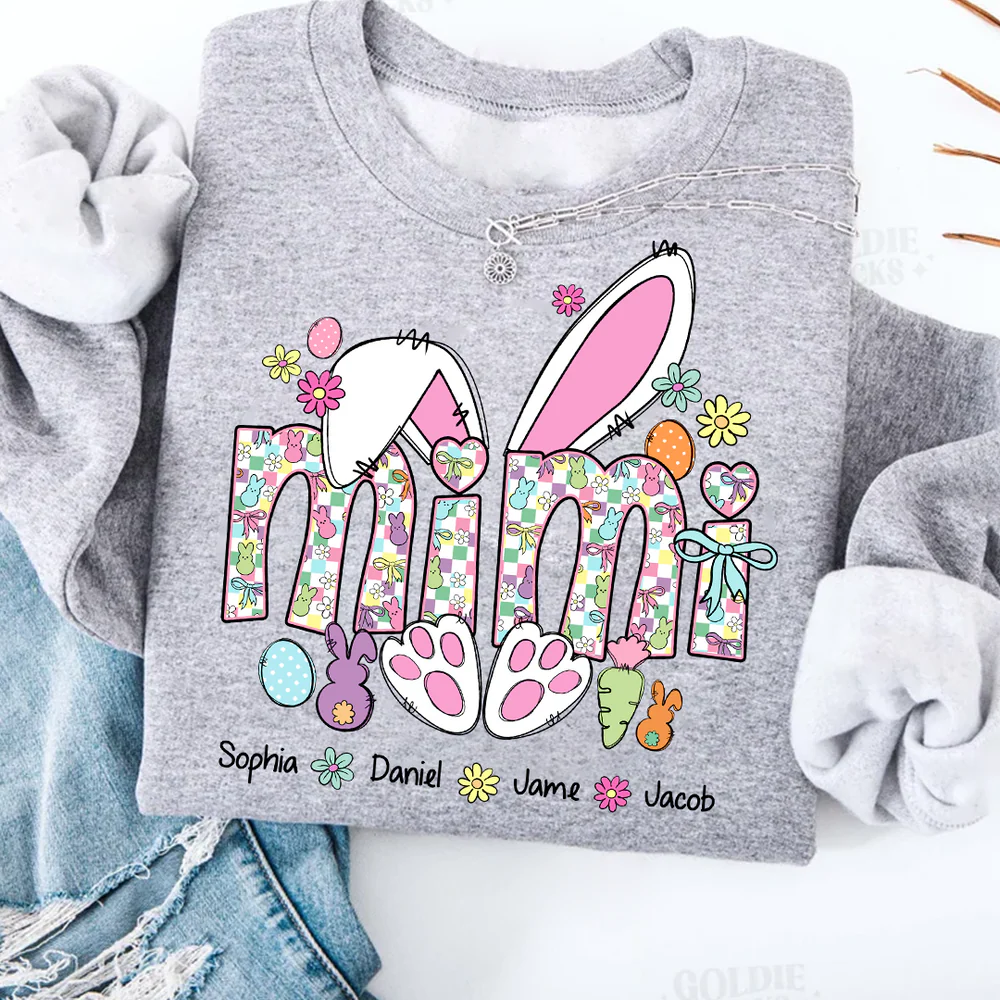 Personalized Mimi/Nana/Gigi Easter T-Shirt | Custom Bunny & Bow Gift for mama