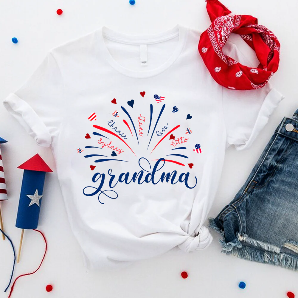 Personalized 4th of July Grandma Shirt with Grandkids' Names
