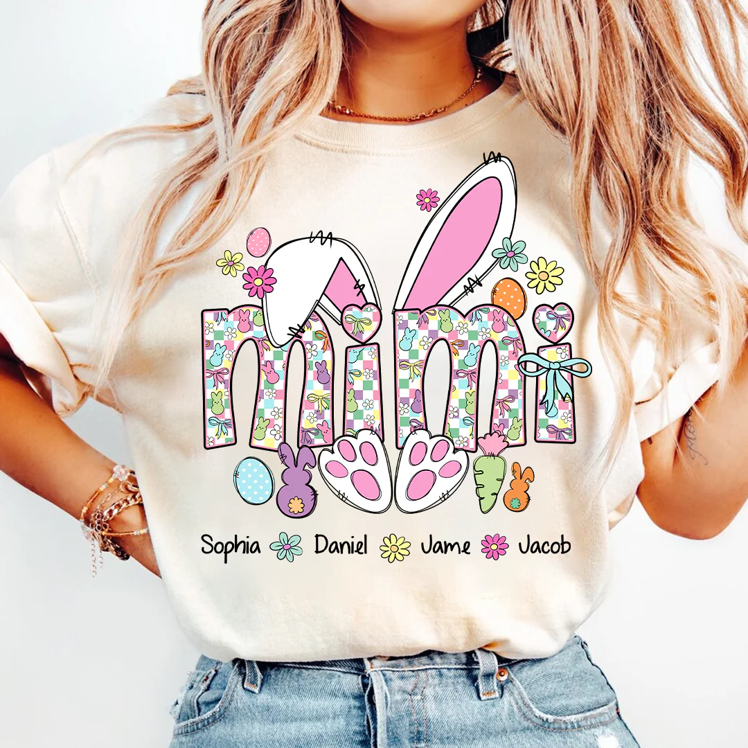 Personalized Mimi/Nana/Gigi Easter T-Shirt | Custom Bunny & Bow Gift for mama
