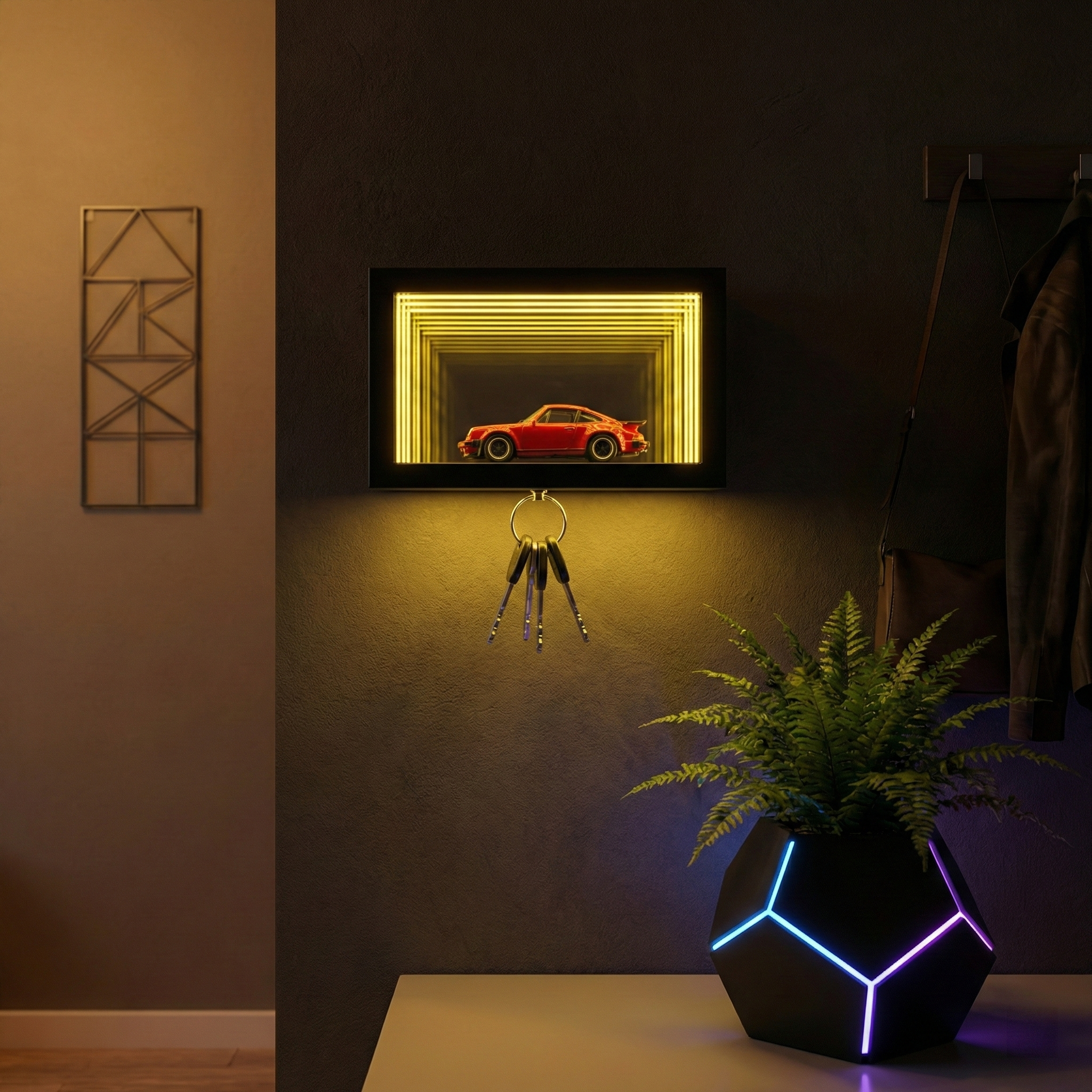 Miniature World | 1:64 Scale Diecast Car Model + LED Illuminated Extendable Garage Display Case Keychain (Multiple Car Models Available)