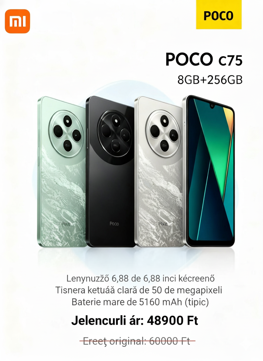 Xiaomi Poco C75 Power Vision 8+256GB – Gyors teljesítmény, sima kijelző, bőséges memória