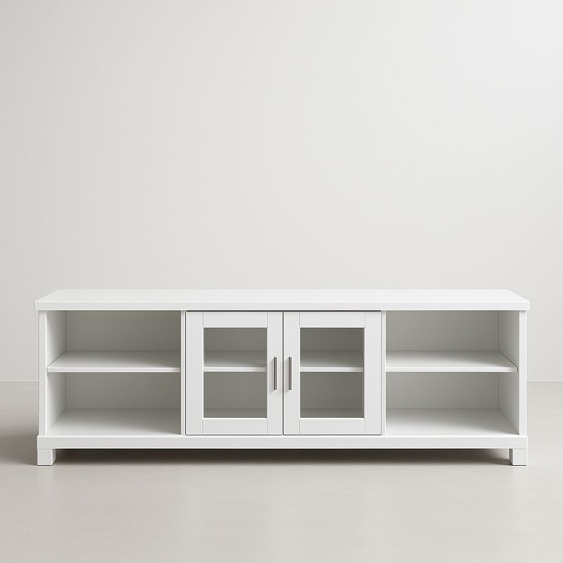 Meuble TV en Bois avec Portes en Verre Trempé Blanc 140x40x50 cm-Cosyrooma