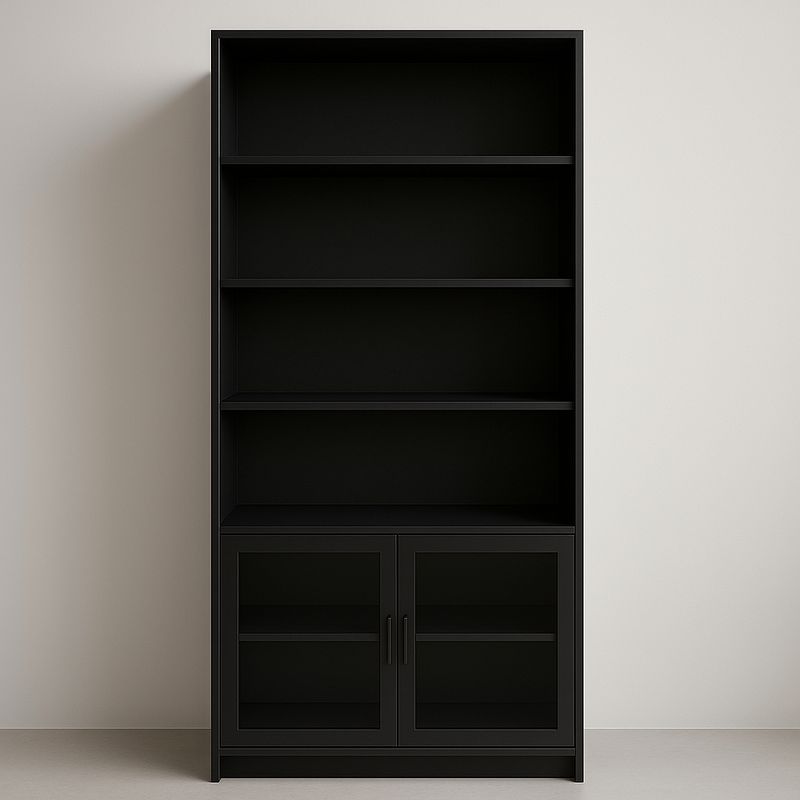 Bibliothèque en MDF avec Portes en Verre Noir-Cosyrooma