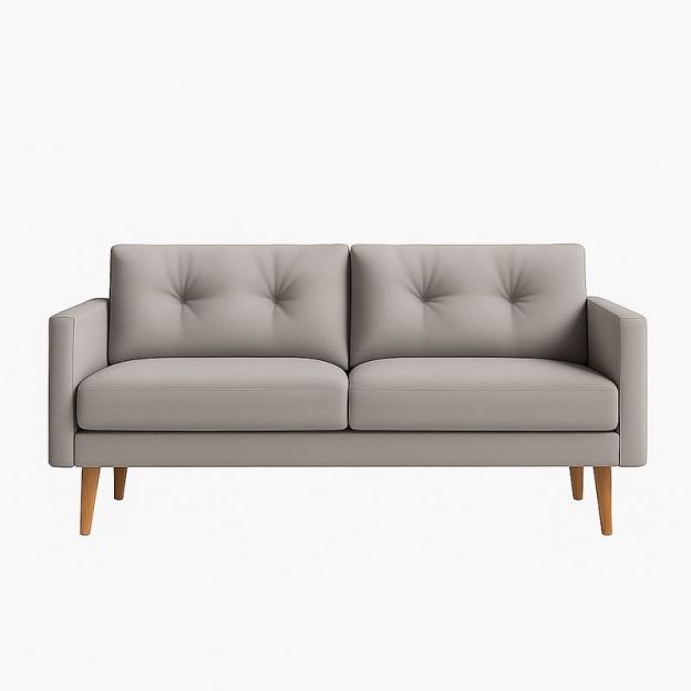 Canapé 2 Places en Cuir Synthétique Gris Pieds en Bois de Chêne-Cosyrooma