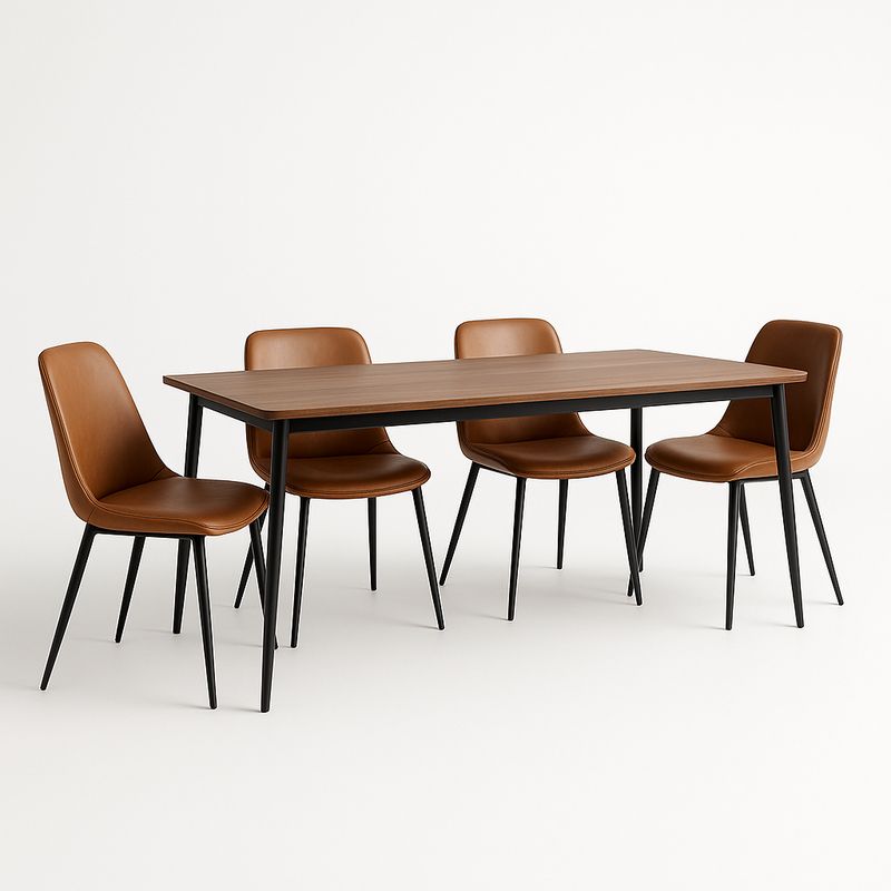 Table à manger en bois avec 4 chaises en similicuir Marron-Cosyrooma