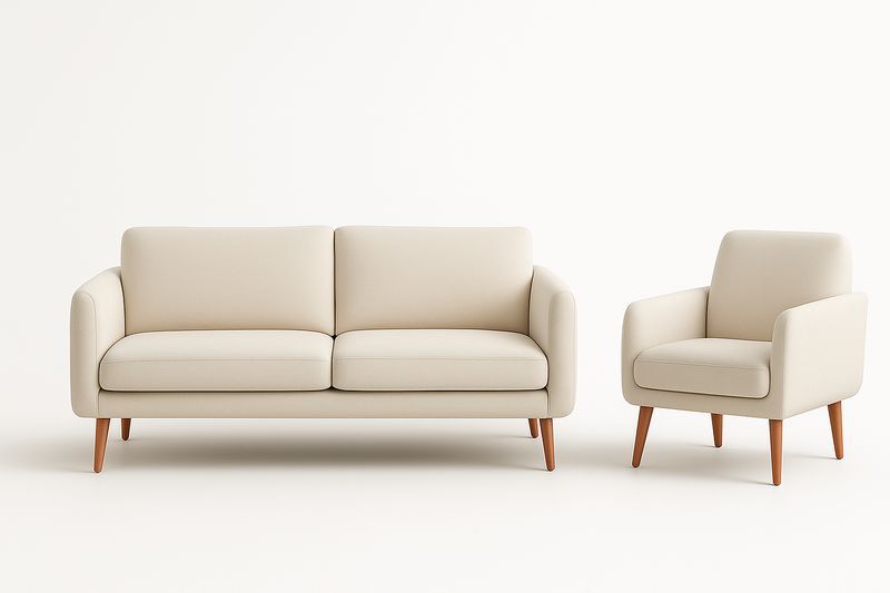 Canapé et Fauteuil Ensemble Crème Tissu Polyester Bois 200cm-Cosyrooma