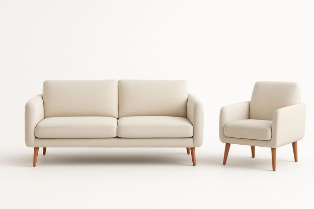 Canapé et Fauteuil Ensemble Crème Tissu Polyester Bois 200cm-Cosyrooma