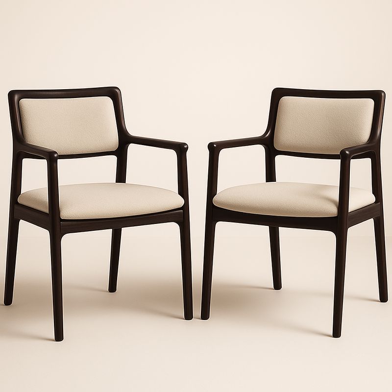 Ensemble de 2 chaises de salle à manger en bois avec accoudoirs, revêtement en tissu beige-Cosyrooma