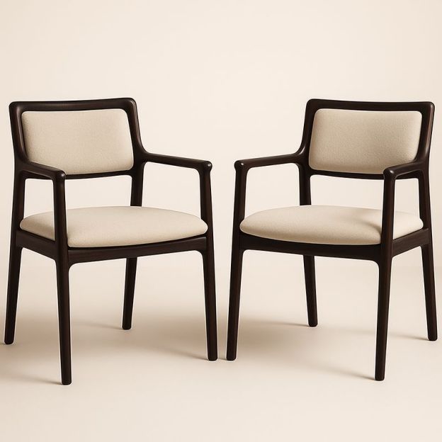 Ensemble de 2 chaises de salle à manger en bois avec accoudoirs, revêtement en tissu beige-Cosyrooma