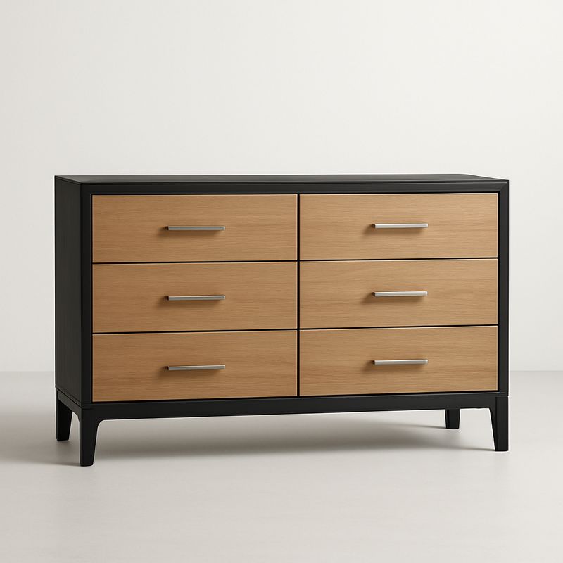 Commode en MDF avec placage chêne et noir, 6 tiroirs, 140 cm-Cosyrooma