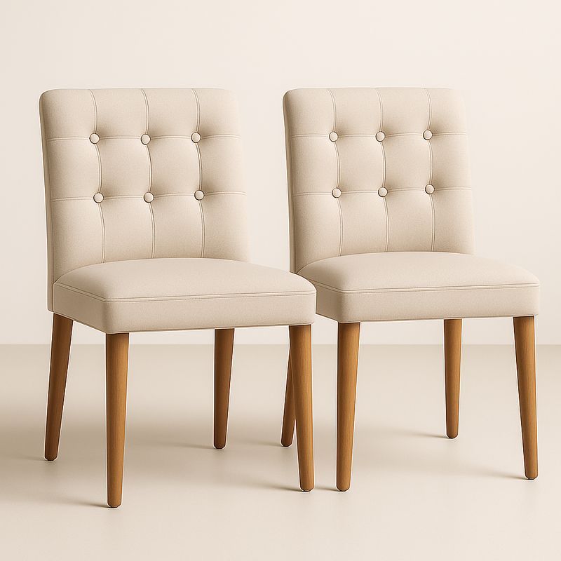 Lot de 2 chaises en tissu avec dossier capitonné et pieds en bois de hêtre Beige-Cosyrooma