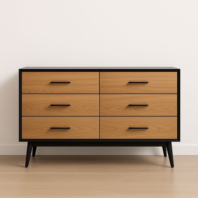 Commode 6 tiroirs MDF Noir/Chêne-Cosyrooma