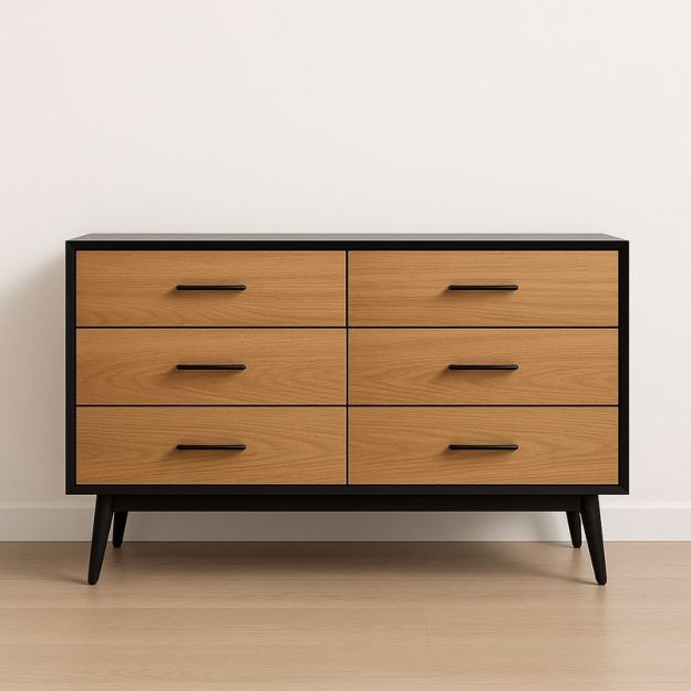 Commode 6 tiroirs MDF Noir/Chêne-Cosyrooma