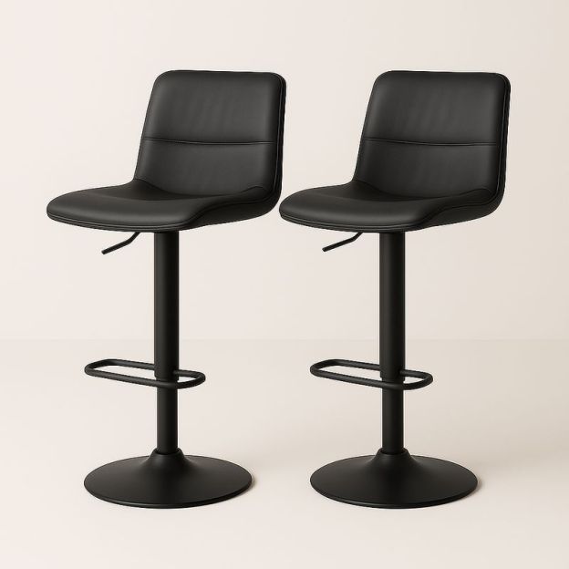 Lot de 2 Tabourets de Bar Réglables en Cuir Synthétique Noir-Cosyrooma