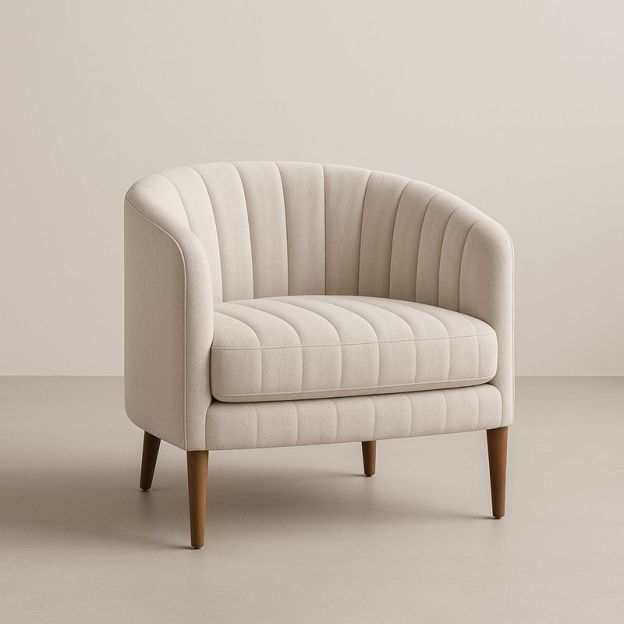 Fauteuil arrondi en tissu avec pieds en bois-Cosyrooma