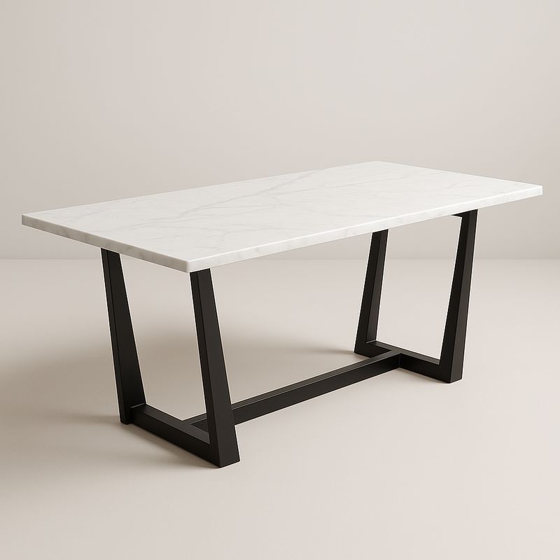 Table rectangulaire en marbre blanc et acier noir 160 cm-Cosyrooma