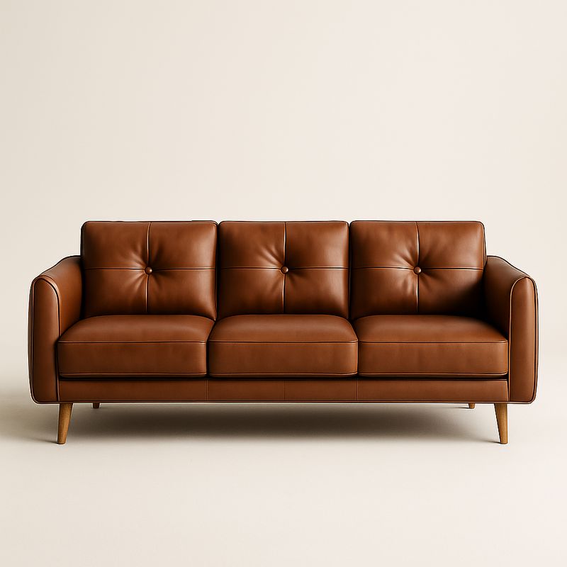 Canapé 3 places en cuir marron avec pieds en bois-Cosyrooma