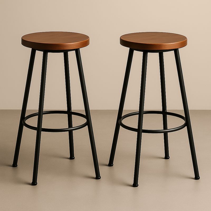 Lot de 2 tabourets en bois et métal noir 75cm-Cosyrooma