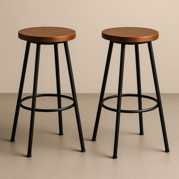 Lot de 2 tabourets en bois et métal noir 75cm-Cosyrooma
