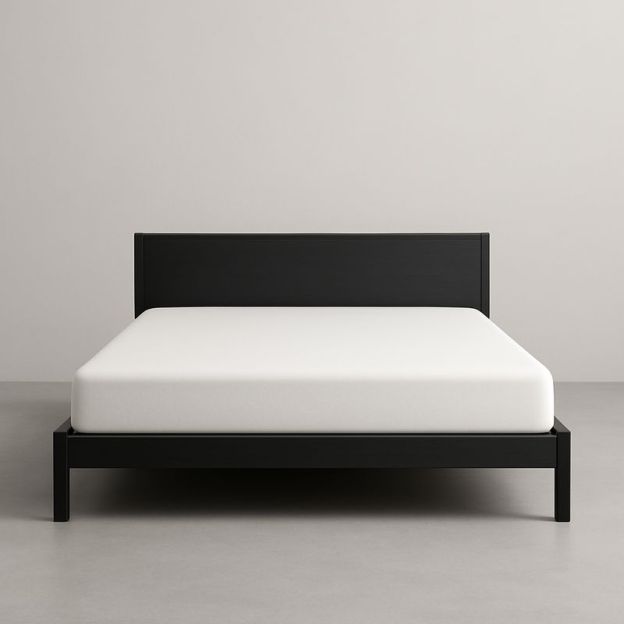Lit en bois noir avec matelas en mousse 140x200 cm-Cosyrooma
