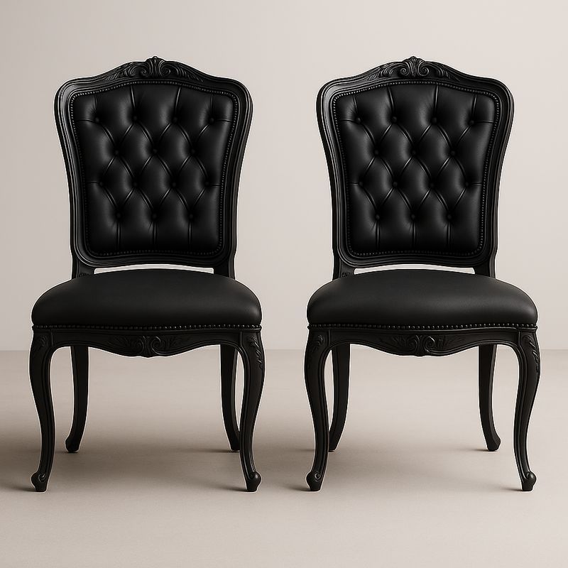 Lot de 2 chaises en bois et cuir synthétique noir-Cosyrooma