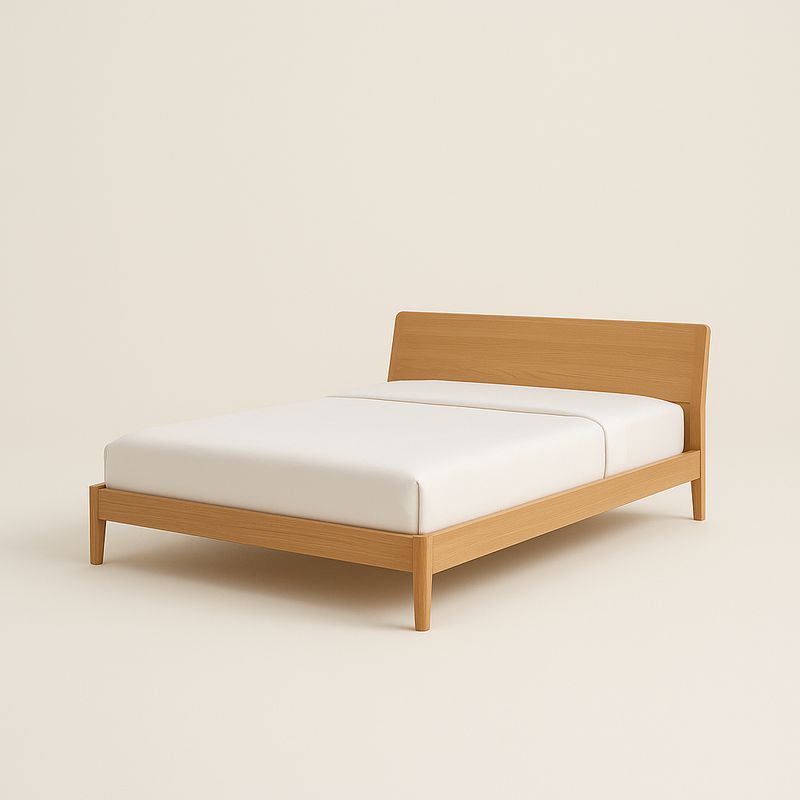 Lit Double en Bois d'Érable 140x200 cm avec Matelas Blanc-Cosyrooma