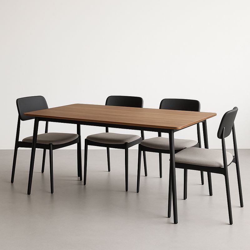 Table et chaises à manger ensemble rectangulaire 150x80cm bois métal Noir/Marron-Cosyrooma