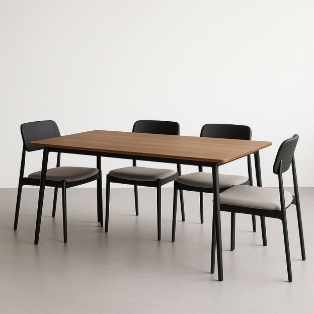 Table et chaises à manger ensemble rectangulaire 150x80cm bois métal Noir/Marron-Cosyrooma