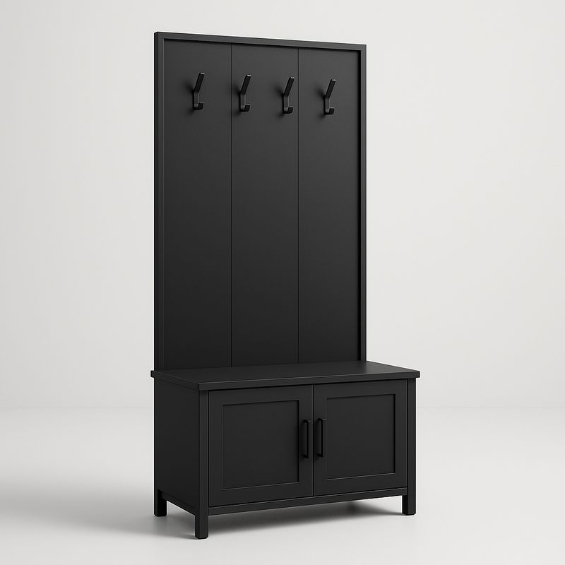 Portemanteau avec Coffre Noir en Bois avec 4 Crochets-Cosyrooma