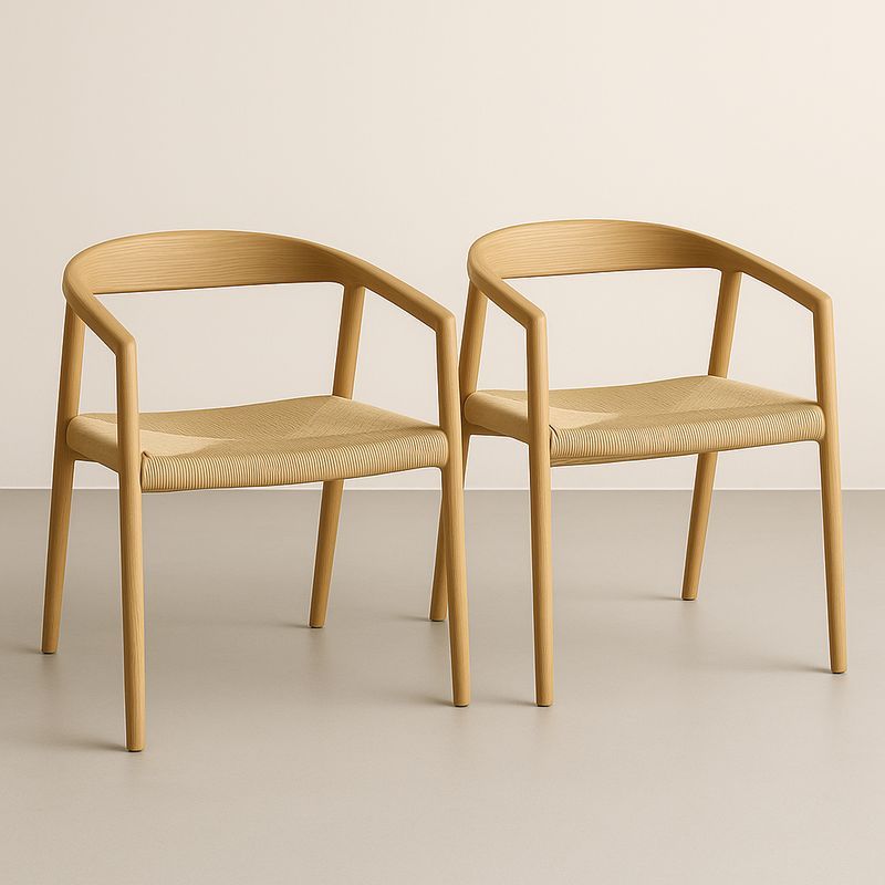 Lot de 2 chaises en bois avec assise en rotin, couleur Beige-Cosyrooma
