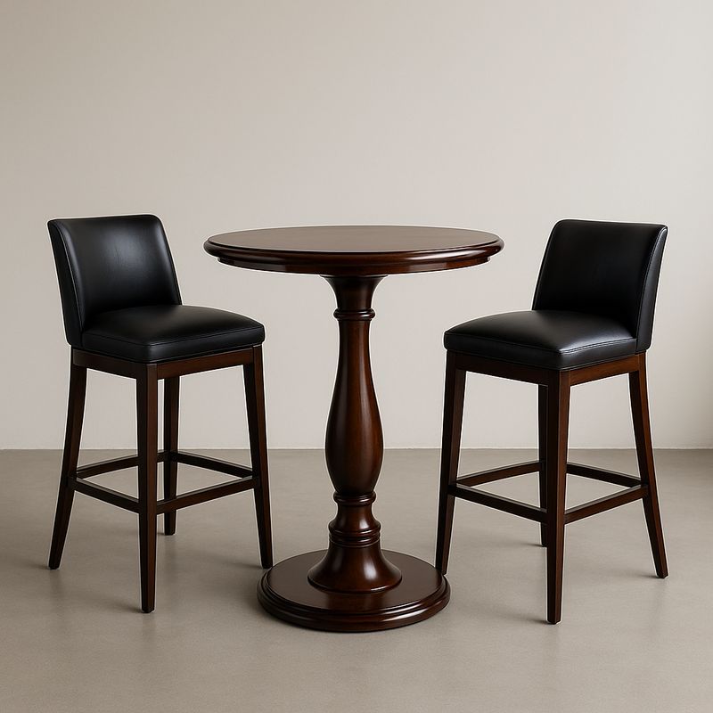 Ensemble table haute ronde en bois et 2 chaises en cuir synthétique-Cosyrooma