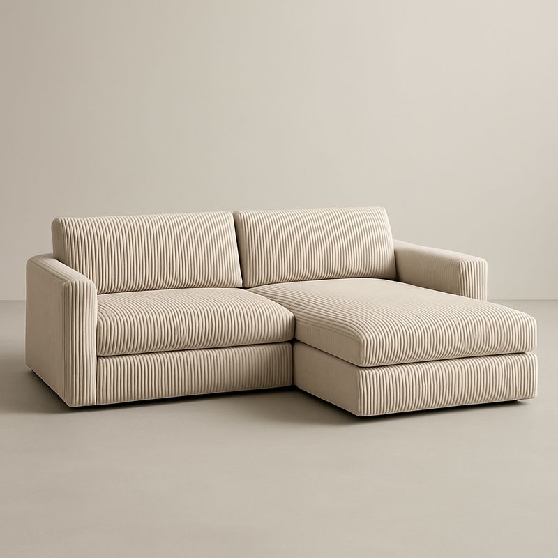 Canapé d'angle en tissu beige rayé avec accoudoirs larges 250x180x85 cm-Cosyrooma